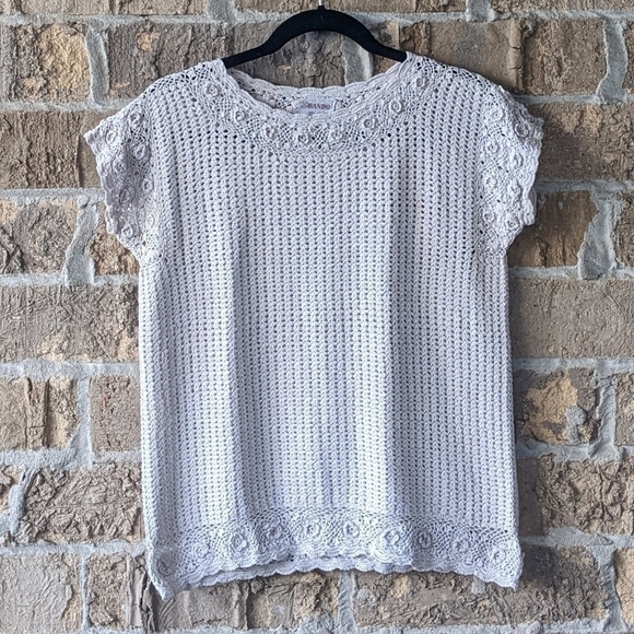 Vintage 70s Bando Hand Made Crochet Blouse Beige Neutral Medium - Picture 7 of 7